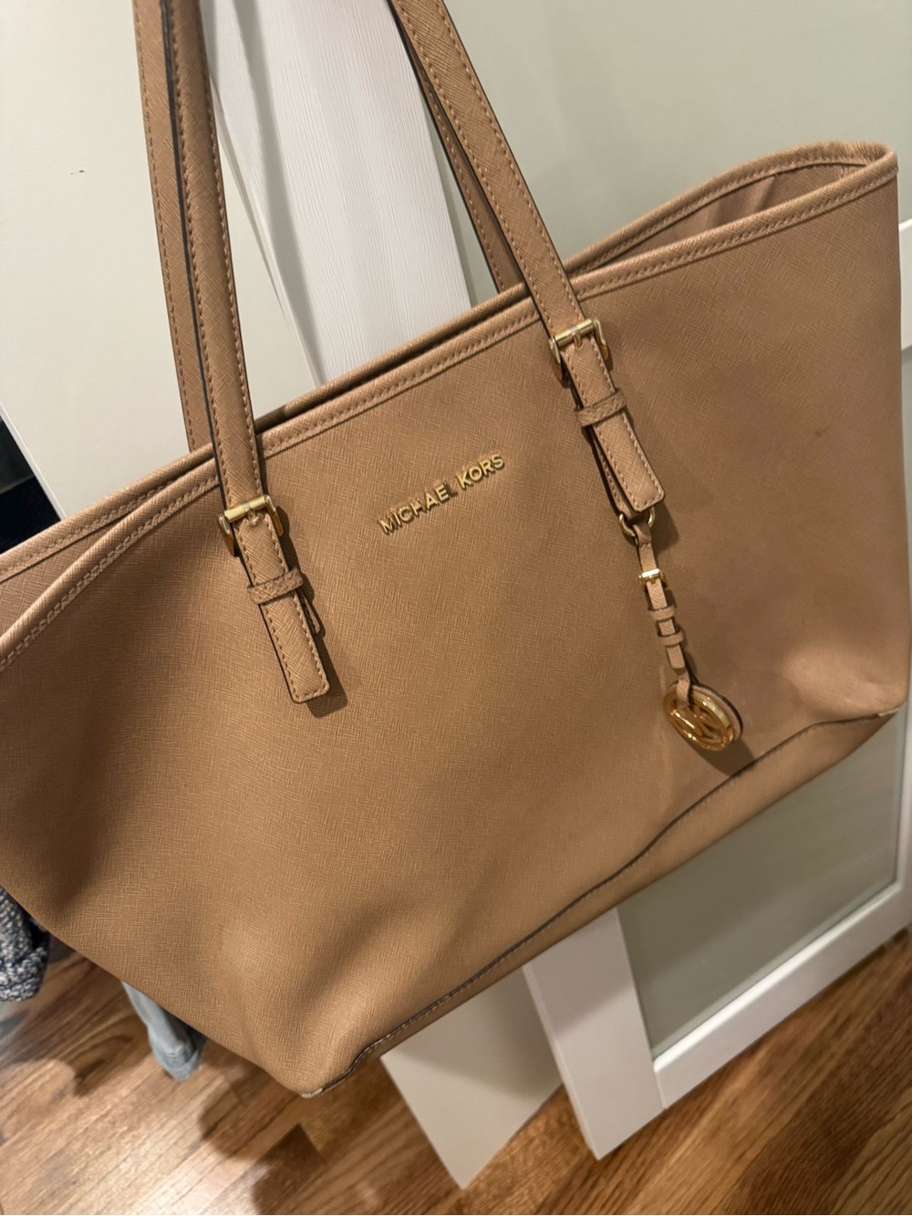 Michael Kors Beige/Tan Saffiano Leather Tote with Gold Hardware